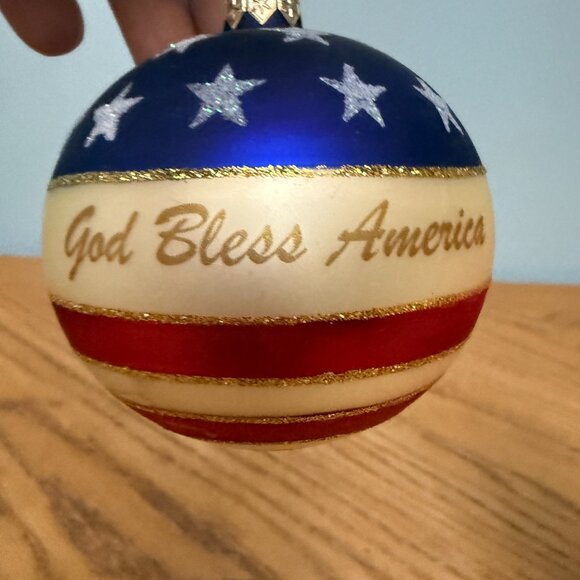 Vintage Handmade Hand Painted Glass God Bless America Ornament Red White Blue - Picture 7 of 14